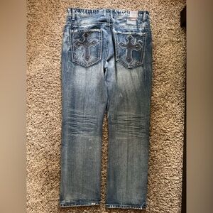 Men's Blue Jeans with Cross Pocket Design